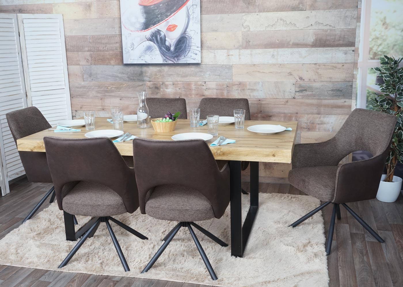 Cosmo Casa - Set van 6 Eetkamerstoelen - Swivel - Textiel - Bruin-Donkerbruin