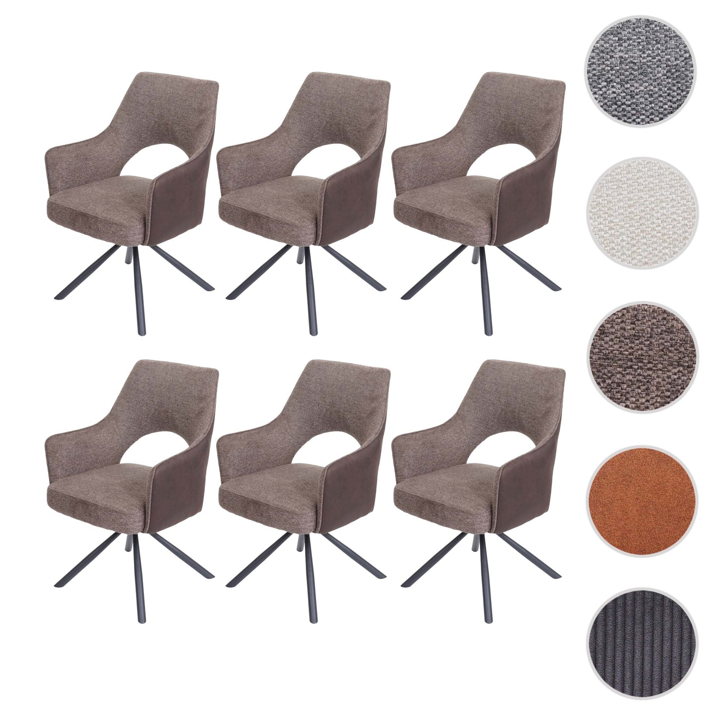 Cosmo Casa - Set van 6 Eetkamerstoelen - Swivel - Textiel - Bruin-Donkerbruin