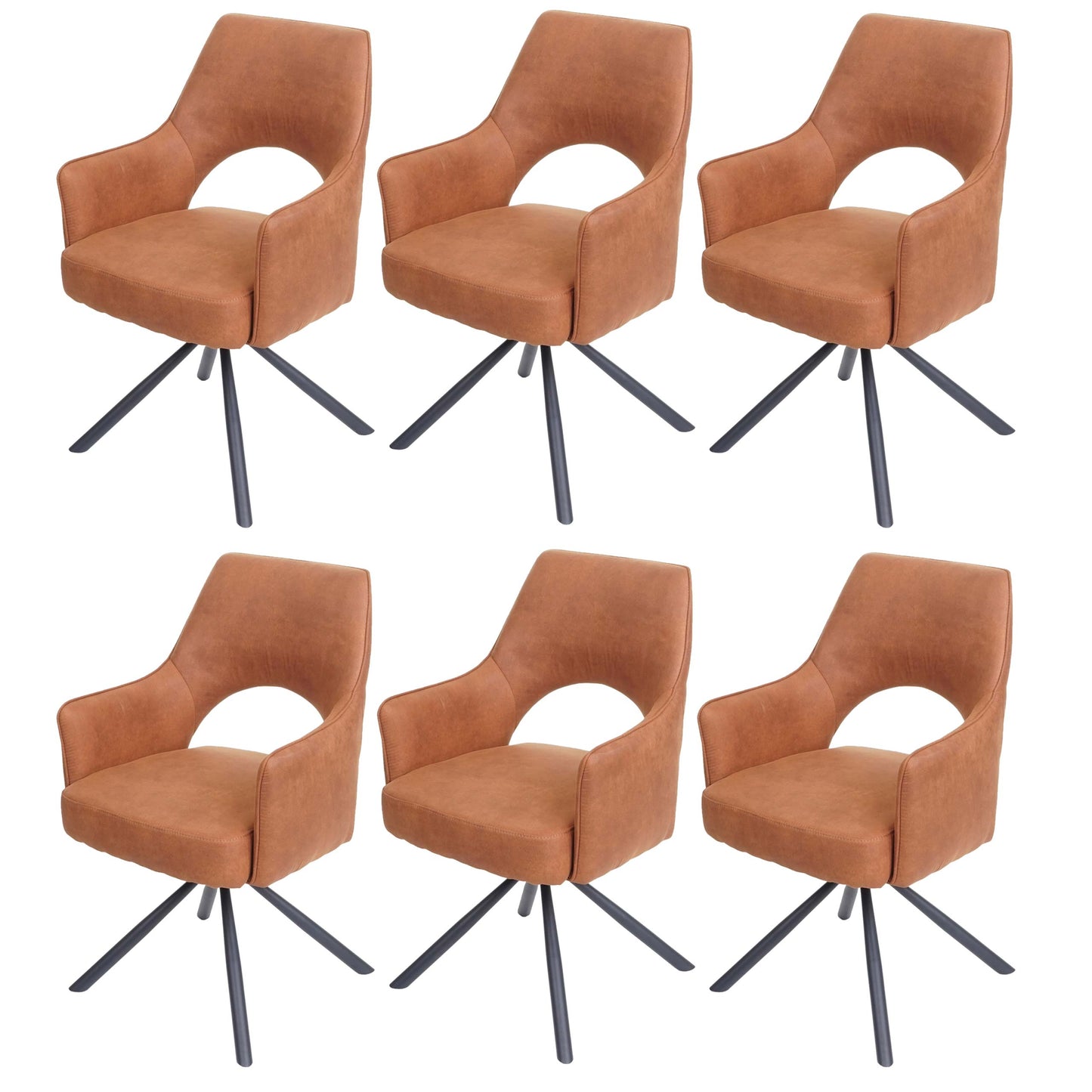 Cosmo Casa - Set van 6 Eetkamerstoelen - Swivel - Textiel - Suède Bruin