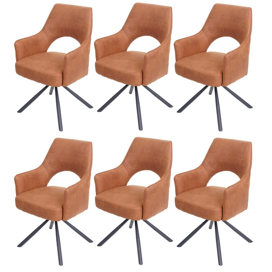 Cosmo Casa - Set van 6 Eetkamerstoelen - Swivel - Textiel - Suède Bruin