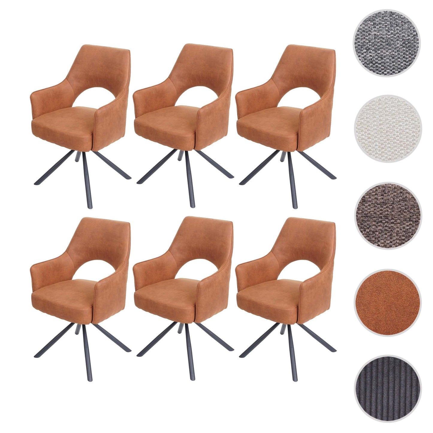 Cosmo Casa - Set van 6 Eetkamerstoelen - Swivel - Textiel - Suède Bruin