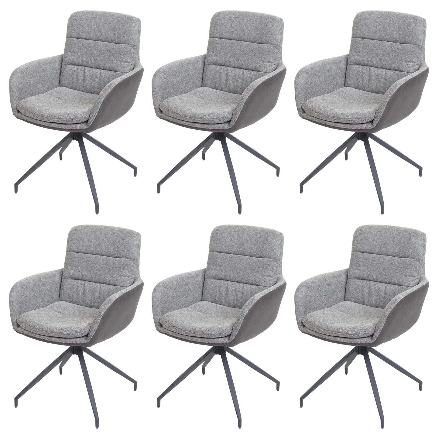 Cosmo Casa - Set van 6 Eetkamerstoelen - Swivel - Textiel - Grijs-Donkergrijs