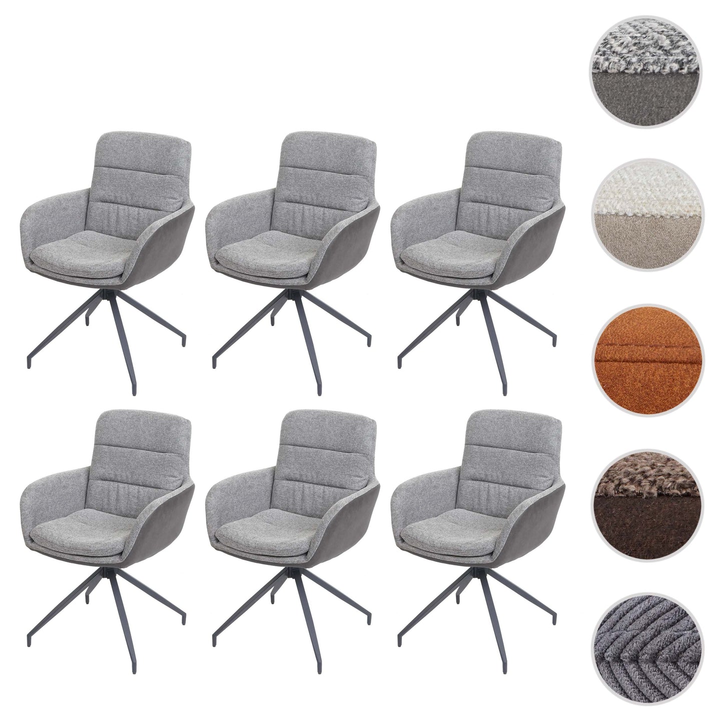 Cosmo Casa - Set van 6 Eetkamerstoelen - Swivel - Textiel - Grijs-Donkergrijs
