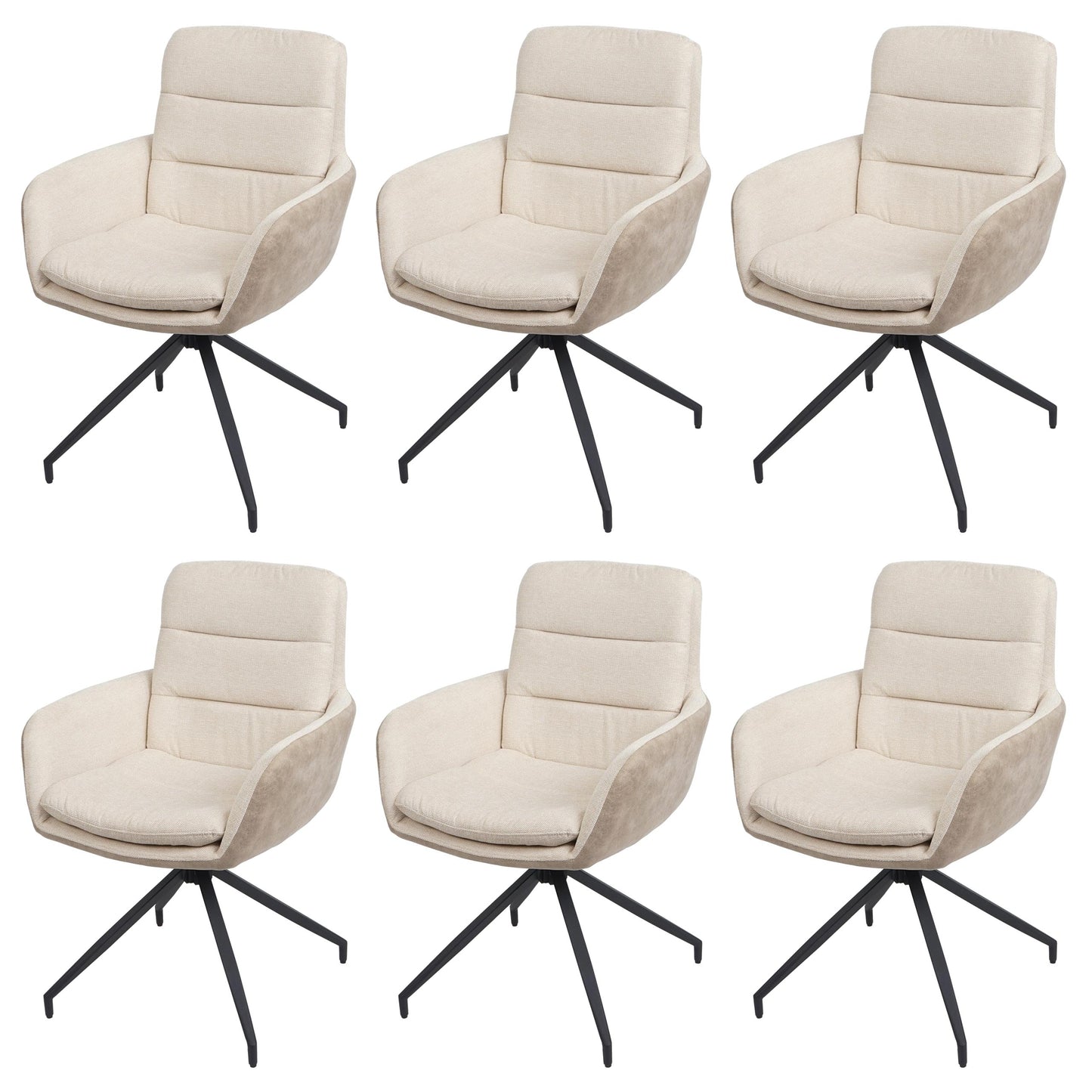Cosmo Casa - Set van 6 Eetkamerstoelen - Swivel - Textiel - Crème-Beige