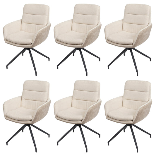 Cosmo Casa - Set van 6 Eetkamerstoelen - Swivel - Textiel - Crème-Beige