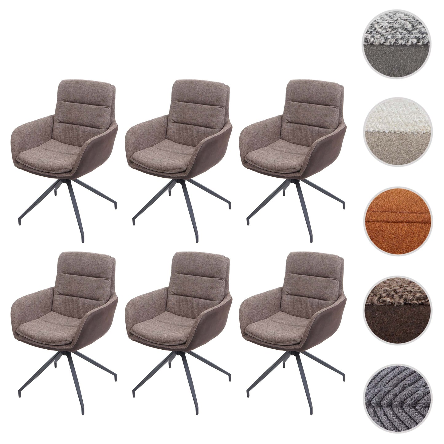 Cosmo Casa - Set van 6 Eetkamerstoelen - Swivel - Textiel - Bruin-Donkerbruin