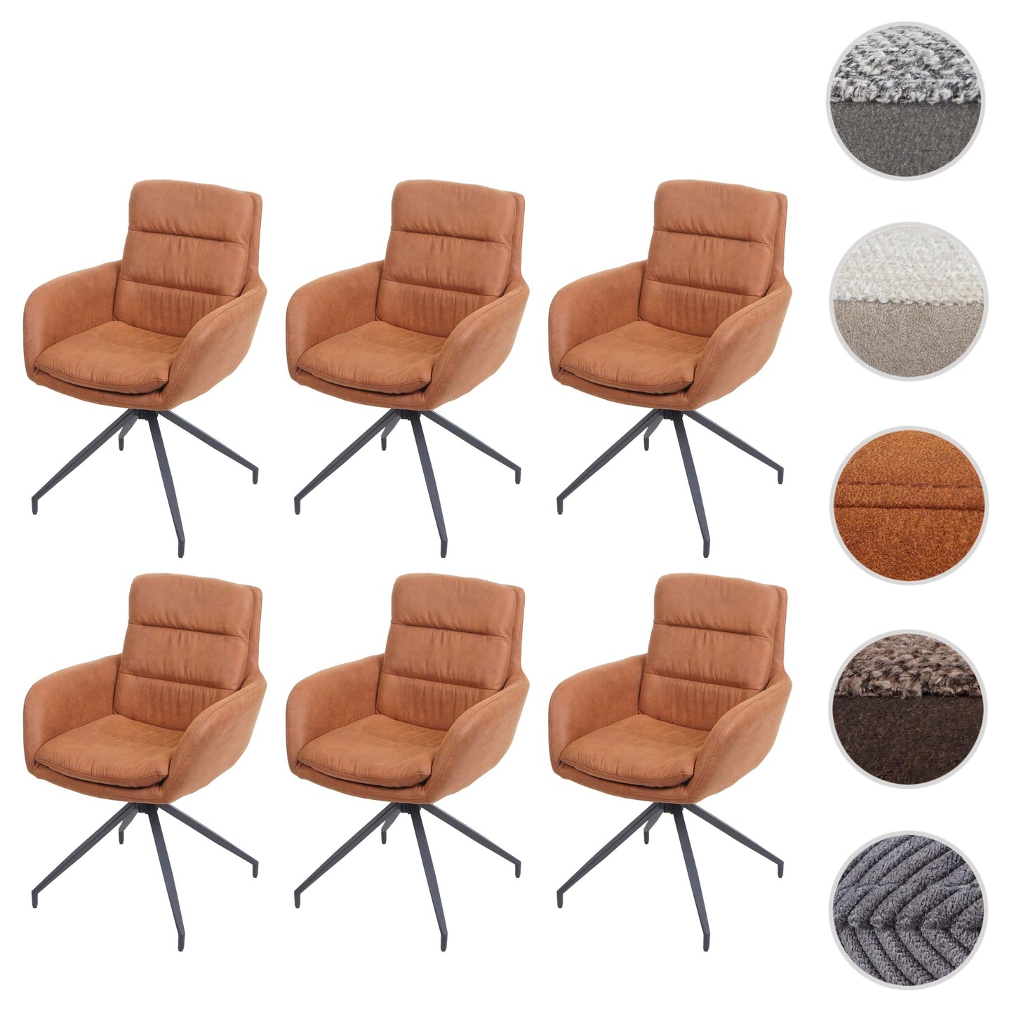 Cosmo Casa - Set van 6 Eetkamerstoelen - Swivel - Suède Look - Bruin