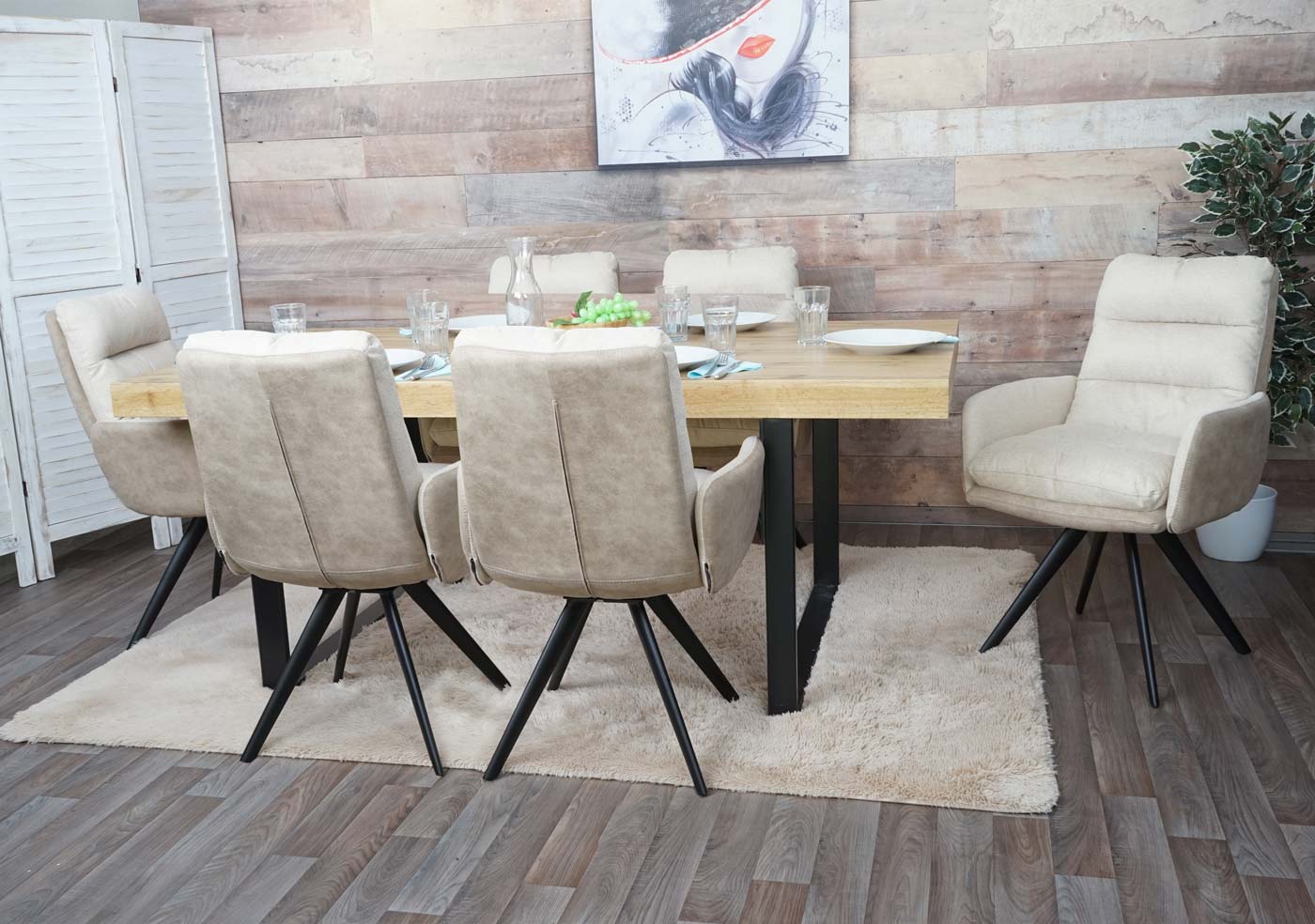 Cosmo Casa - Set van 6 Eetkamerstoelen - Swivel - Textiel - Crème