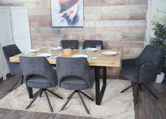 Cosmo Casa - Set van 6 Eetkamerstoelen - Swivel - Textiel - Corduroy Donkergrijs