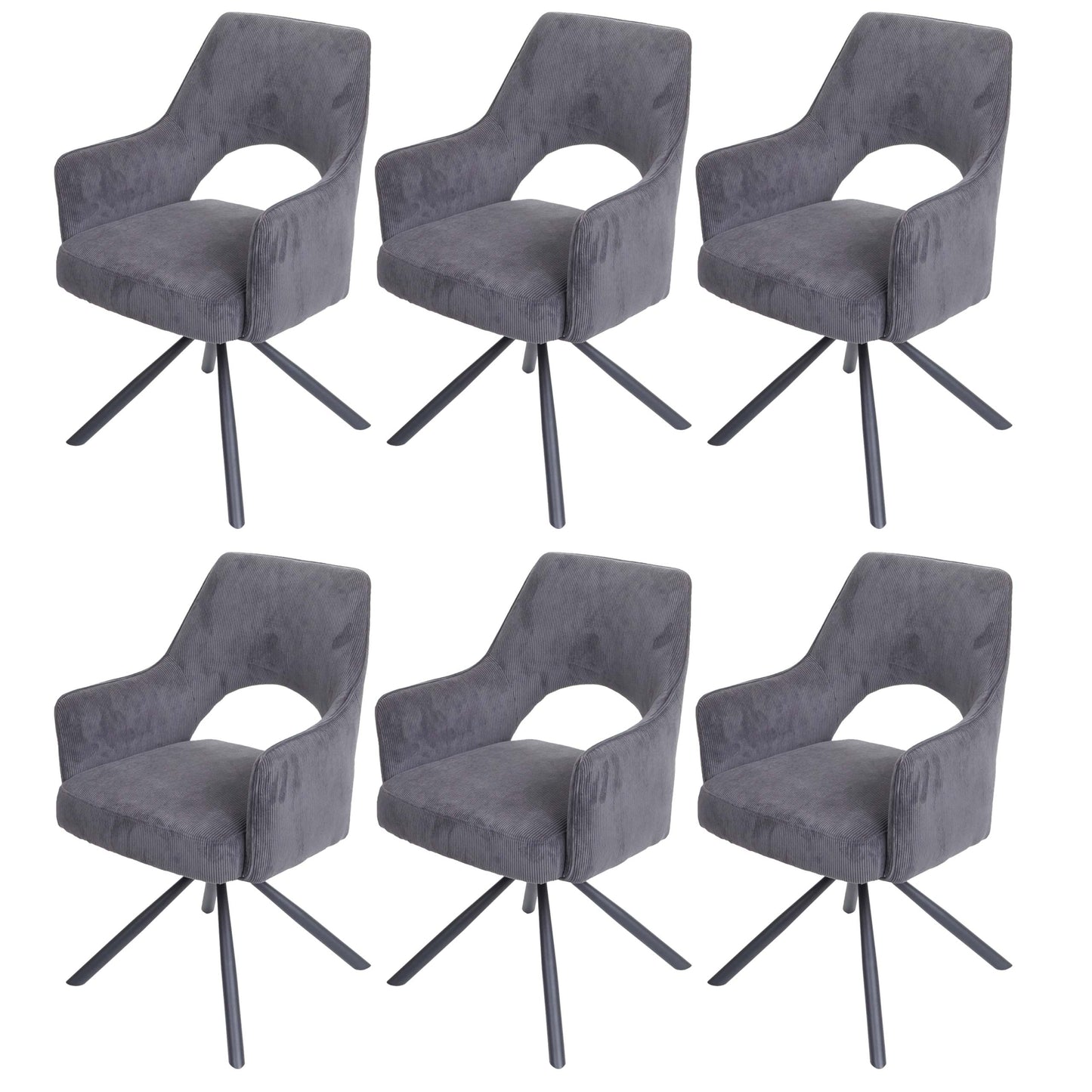 Cosmo Casa - Set van 6 Eetkamerstoelen - Swivel - Textiel - Corduroy Donkergrijs