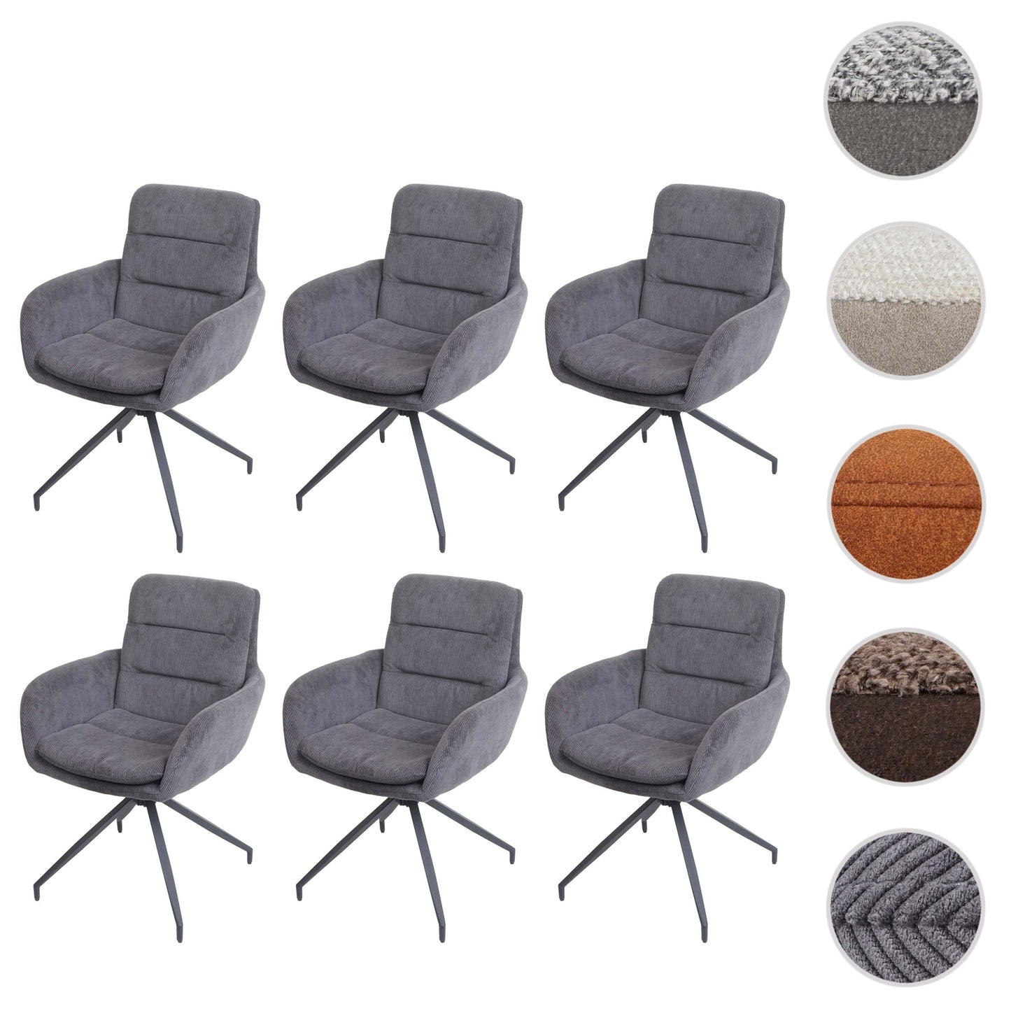 Cosmo Casa - Set van 6 Eetkamerstoelen - Swivel - Snoerlook - Grijs
