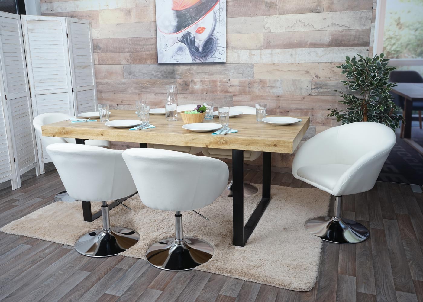 Cosmo Casa - Set van 6 Eetkamerstoelen - Verstelbaar - Textiel - Crème-Wit