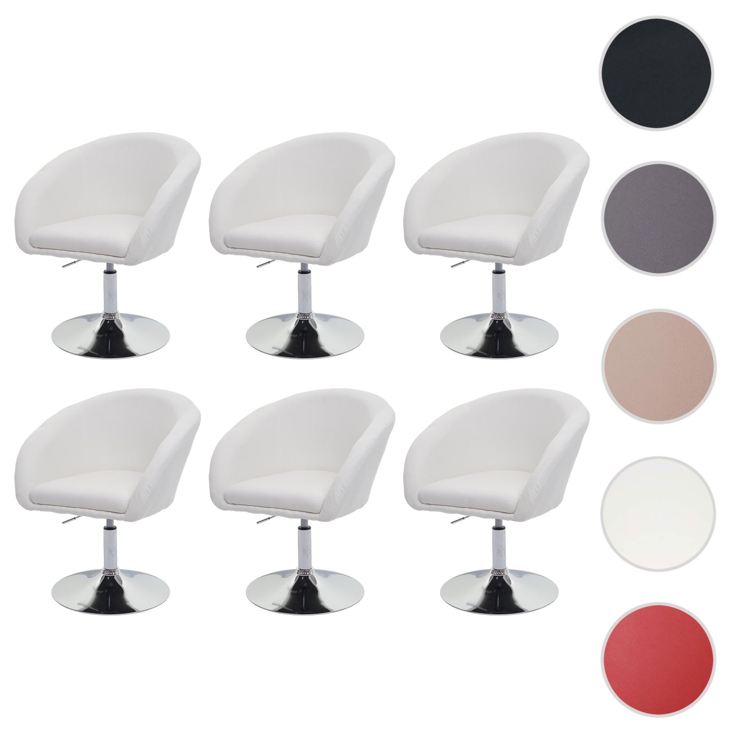 Cosmo Casa - Set van 6 Eetkamerstoelen - Verstelbaar - Textiel - Crème-Wit