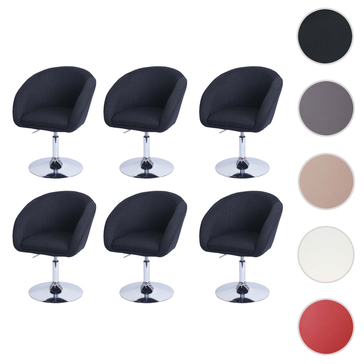 Cosmo Casa - Set van 6 Eetkamerstoelen - Verstelbaar - Textiel - Antraciet