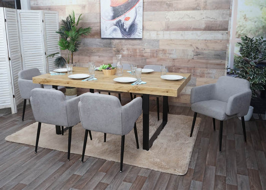 Cosmo Casa - Set van 6 Eetkamerstoelen - Gestoffeerd met Armleuningen - Textiel & Metaal - Grijs