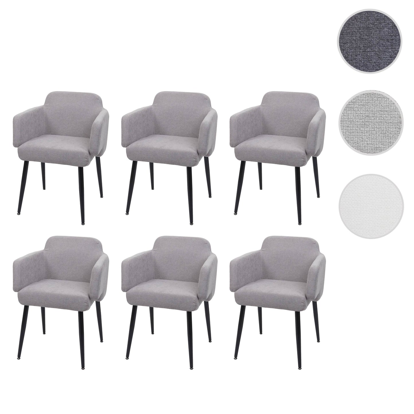 Cosmo Casa - Set van 6 Eetkamerstoelen - Gestoffeerd met Armleuningen - Textiel & Metaal - Grijs