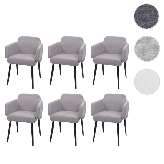 Cosmo Casa - Set van 6 Eetkamerstoelen - Gestoffeerd met Armleuningen - Textiel & Metaal - Grijs