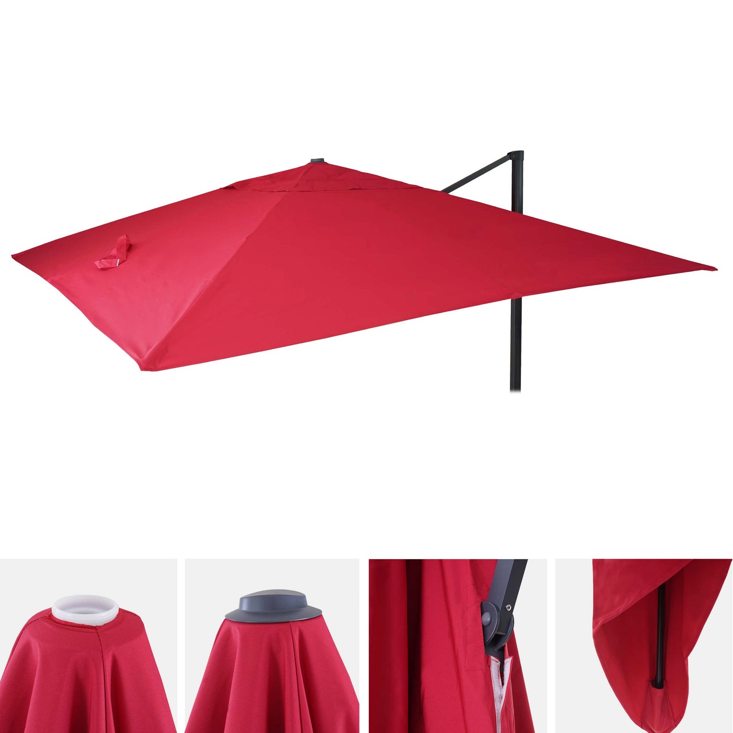 Cosmo Casa - Vervanghoes - Luxe zweefparasol - Polyester - Bordeauxrood - 3×3 m (Ø 4,24 m) - 2,7 kg