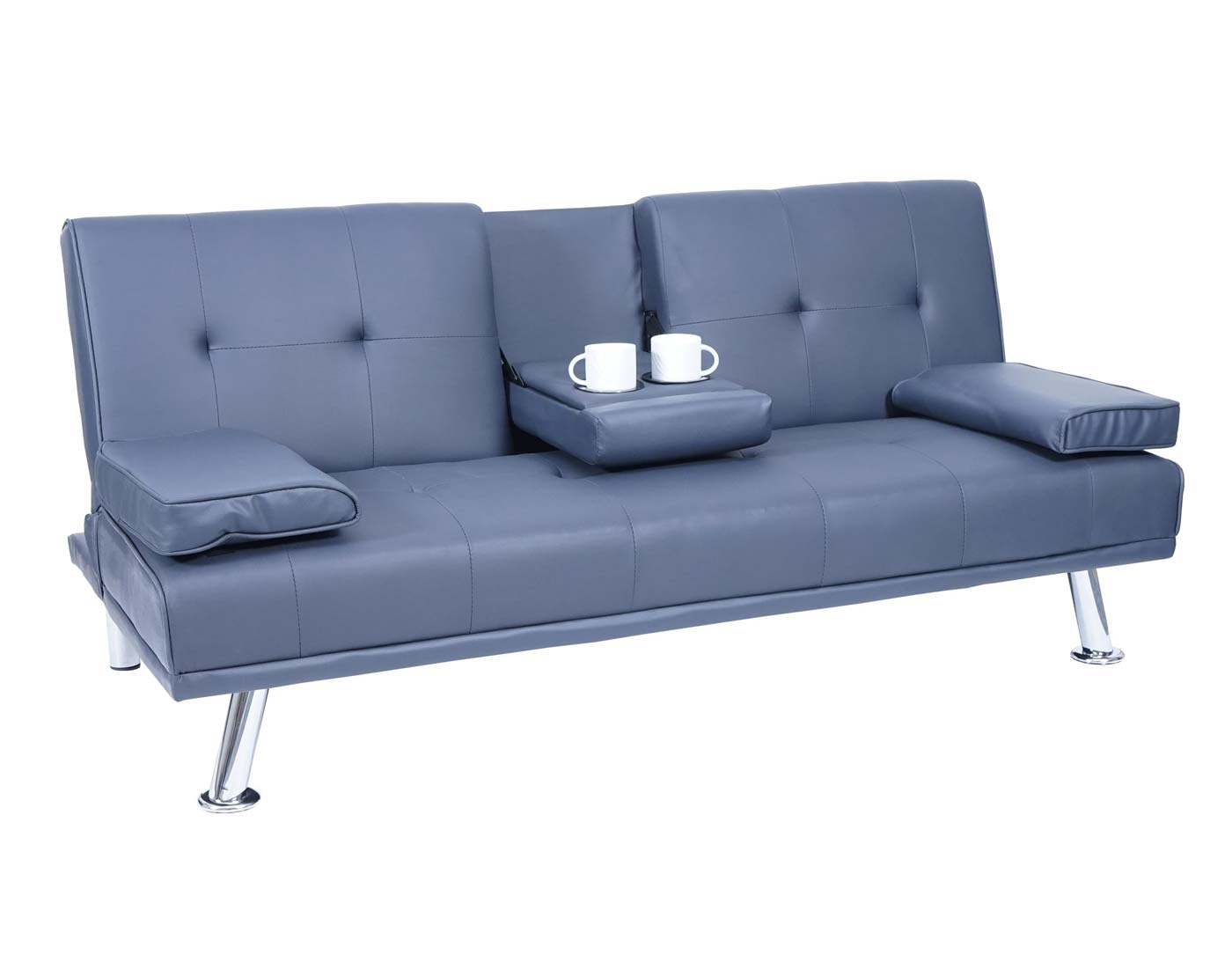 Cosmo Casa - 3-zitsbank - Bekerhouder - Kunstleer - Donkerblauw - 97×166 cm