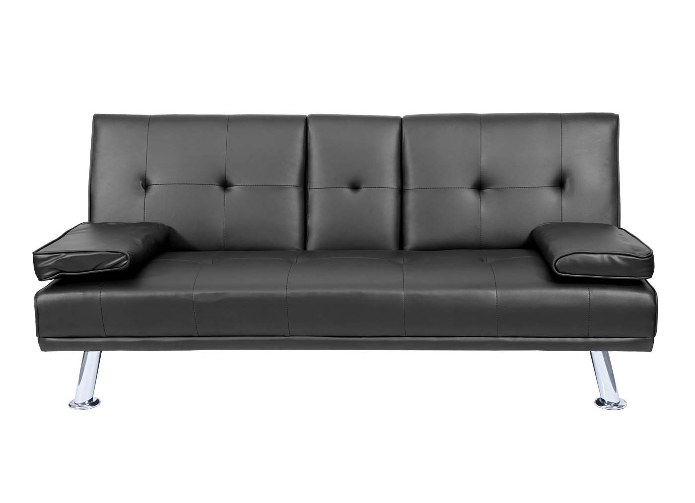 Cosmo Casa - 3-zitsbank - Bekerhouder - Kunstleer - Zwart - 97×166 cm