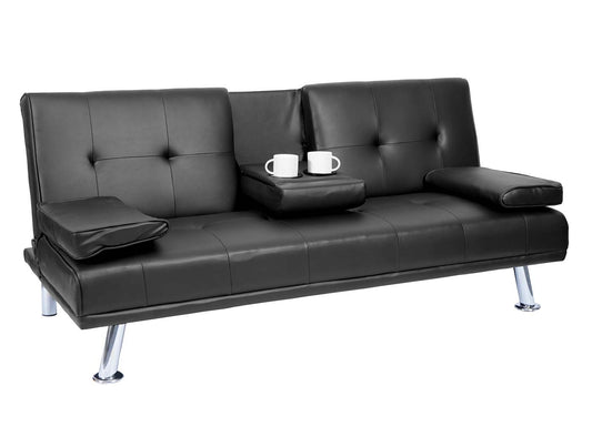 Cosmo Casa - 3-zitsbank - Bekerhouder - Kunstleer - Zwart - 97×166 cm