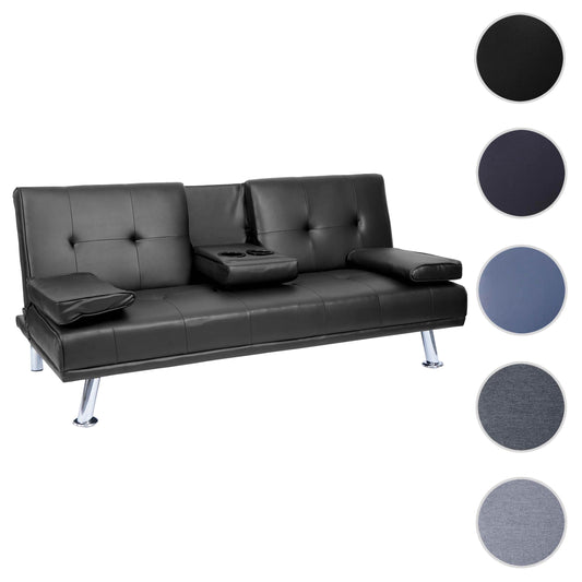 Cosmo Casa - 3-zitsbank - Bekerhouder - Kunstleer - Zwart - 97×166 cm