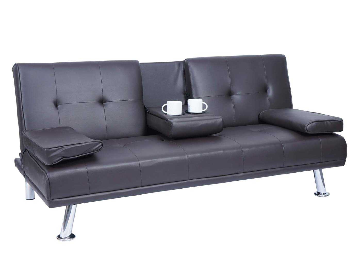 Cosmo Casa - 3-zitsbank - Bekerhouder - Kunstleer - Bruin - 97×166 cm