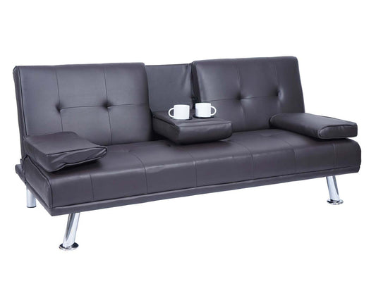 Cosmo Casa - 3-zitsbank - Bekerhouder - Kunstleer - Bruin - 97×166 cm