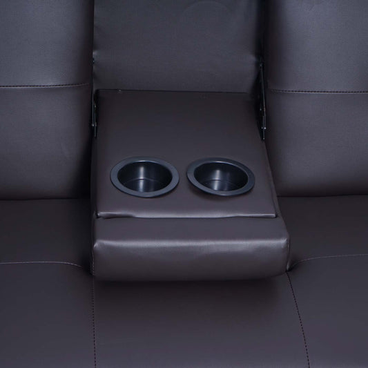 Cosmo Casa - 3-zitsbank - Bekerhouder - Kunstleer - Bruin - 97×166 cm