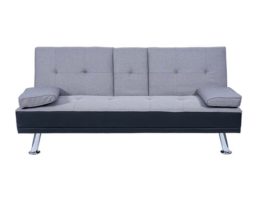 Cosmo Casa - 3-zitsbank - Bekerhouder - Kunstleer & Textiel - Zwart & Lichtgrijs - 97×166 cm