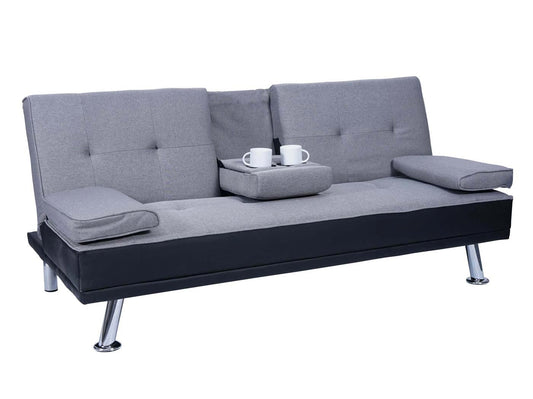 Cosmo Casa - 3-zitsbank - Bekerhouder - Kunstleer & Textiel - Zwart & Lichtgrijs - 97×166 cm