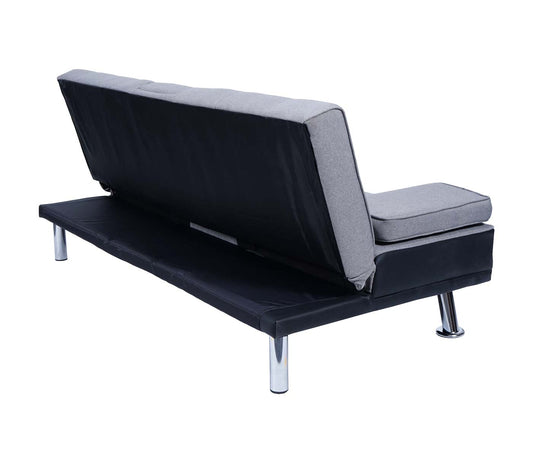 Cosmo Casa - 3-zitsbank - Bekerhouder - Kunstleer & Textiel - Zwart & Lichtgrijs - 97×166 cm