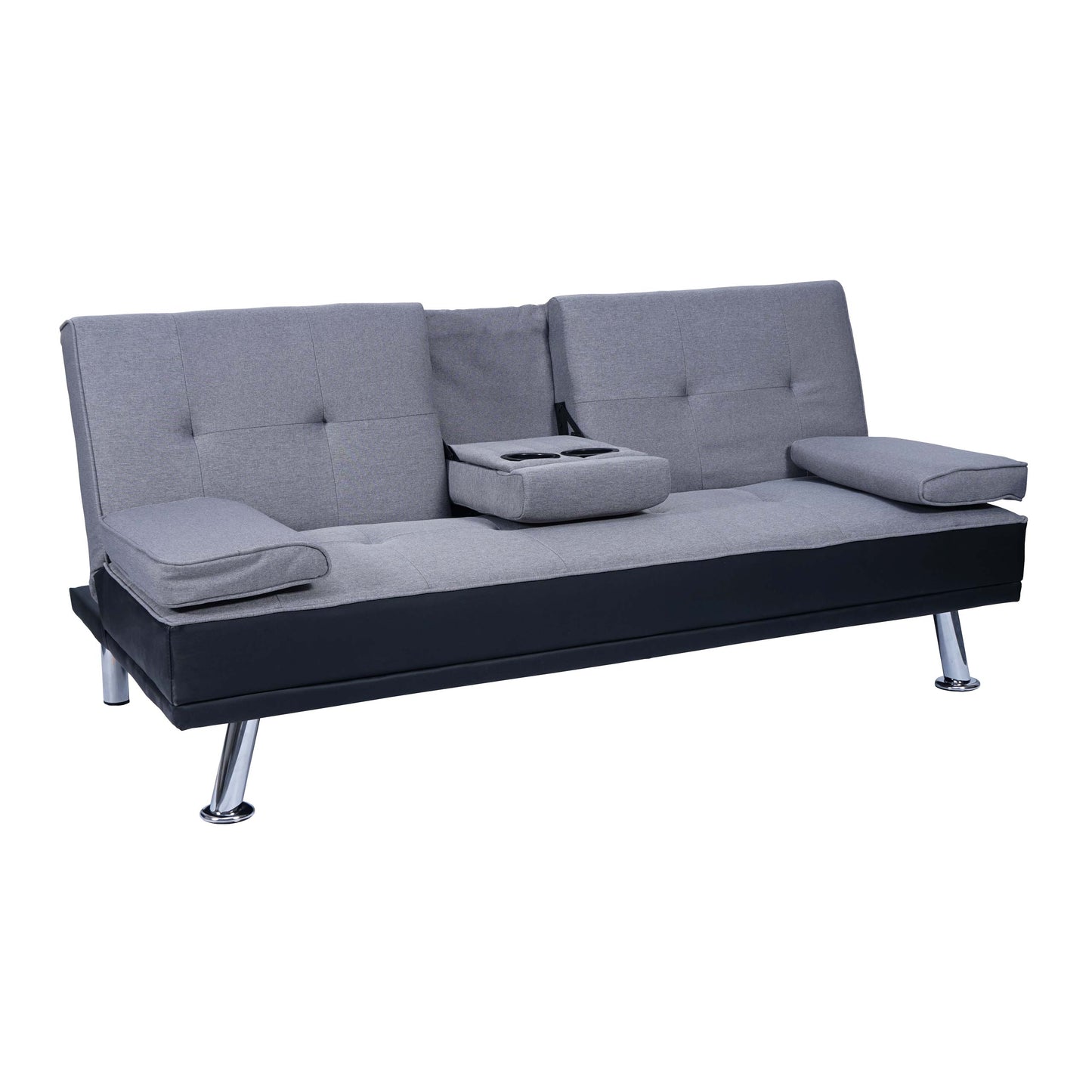 Cosmo Casa - 3-zitsbank - Bekerhouder - Kunstleer & Textiel - Zwart & Lichtgrijs - 97×166 cm