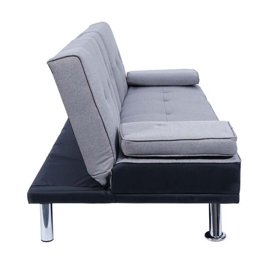 Cosmo Casa - 3-zitsbank - Bekerhouder - Kunstleer & Textiel - Zwart & Lichtgrijs - 97×166 cm