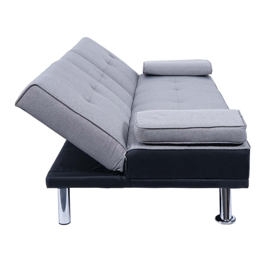 Cosmo Casa - 3-zitsbank - Bekerhouder - Kunstleer & Textiel - Zwart & Lichtgrijs - 97×166 cm