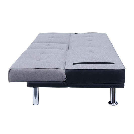 Cosmo Casa - 3-zitsbank - Bekerhouder - Kunstleer & Textiel - Zwart & Lichtgrijs - 97×166 cm