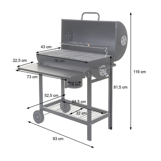 Cosmo Casa - Grillwagen - Houtskool - Staal - Zwart - 103×93×70 cm