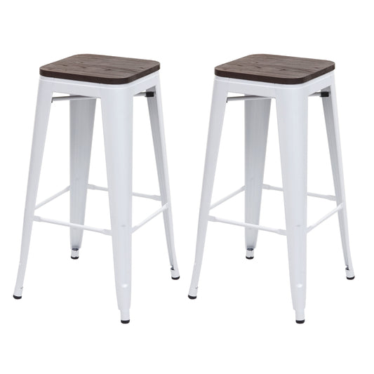 Cosmo Casa - Set van 2 Barkrukken - Stapelbaar - Hout & Metaal - Wit