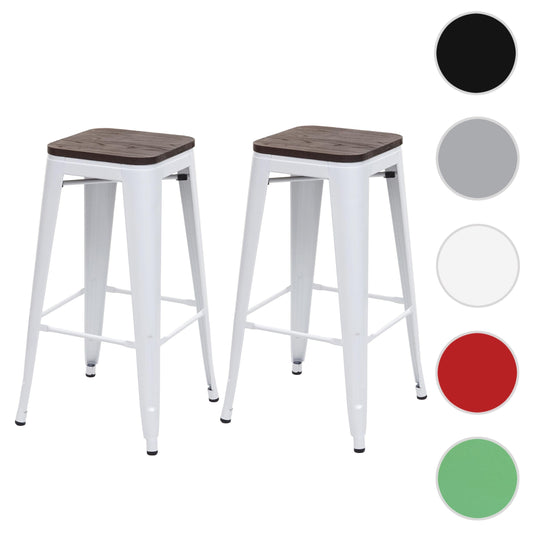 Cosmo Casa - Set van 2 Barkrukken - Stapelbaar - Hout & Metaal - Wit