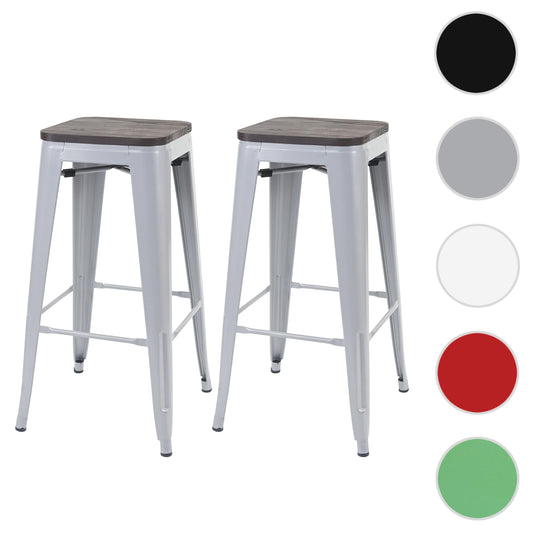 Cosmo Casa - Set van 2 Barkrukken - Stapelbaar - Metaal & Hout - Grijs