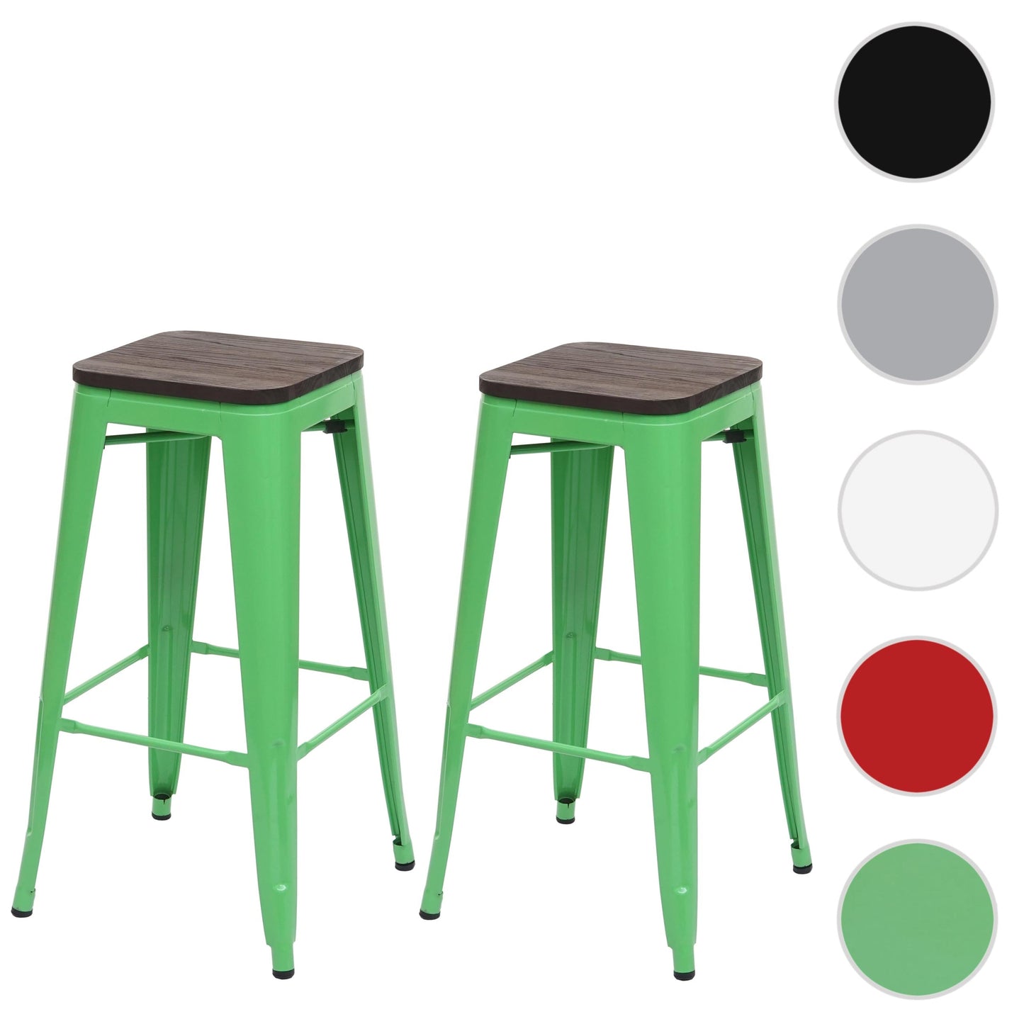 Cosmo Casa - Set van 2 Barkrukken - Stapelbaar - Hout & Metaal - Groen