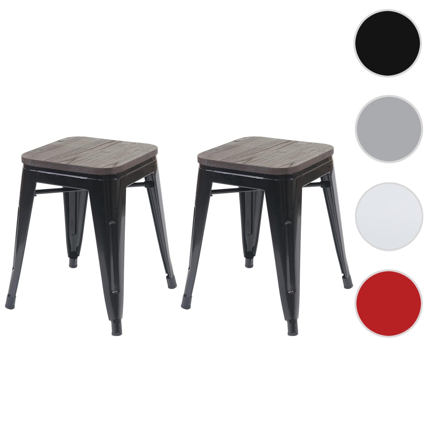 Cosmo Casa - Set van 2 Krukken - Stapelbaar - Metaal & Hout - Zwart