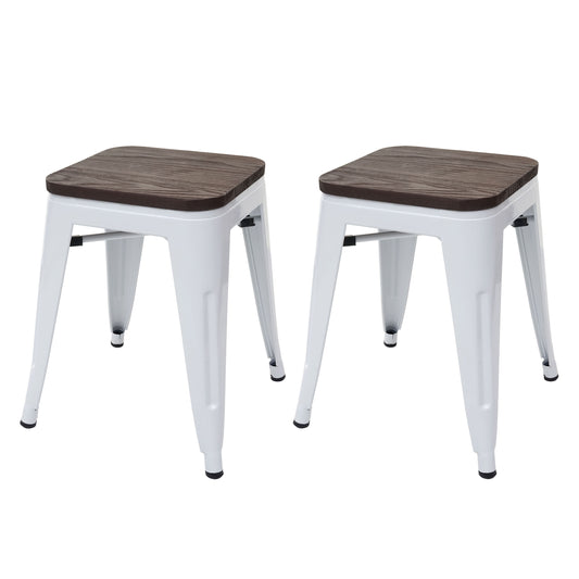 Cosmo Casa - Set van 2 Krukken - Stapelbaar - Hout & Metaal - Wit