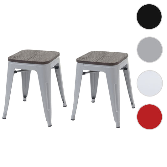 Cosmo Casa - Set van 2 Krukken - Stapelbaar - Metaal & Hout - Grijs