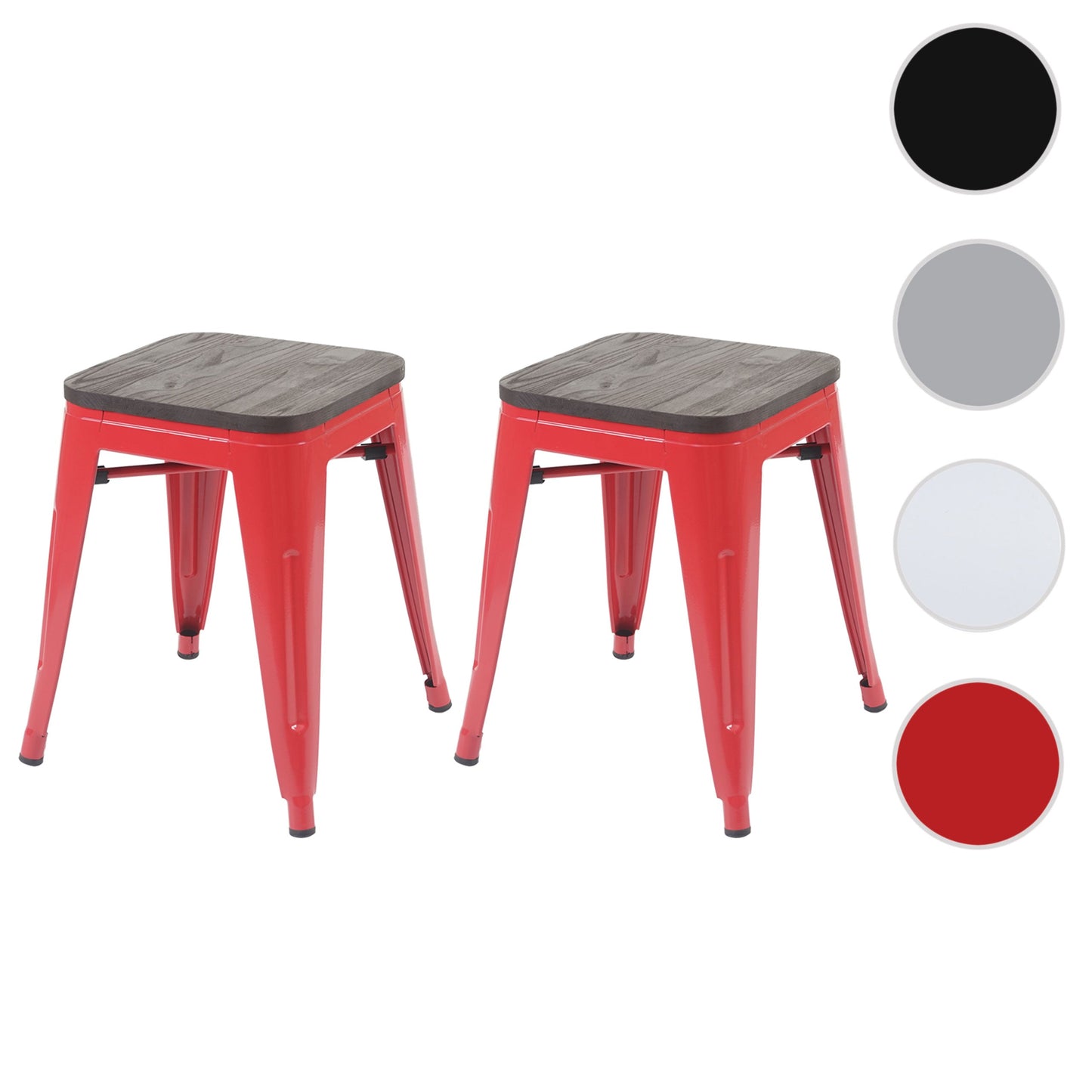 Cosmo Casa - Set van 2 Krukken - Stapelbaar - Metaal & Hout - Rood
