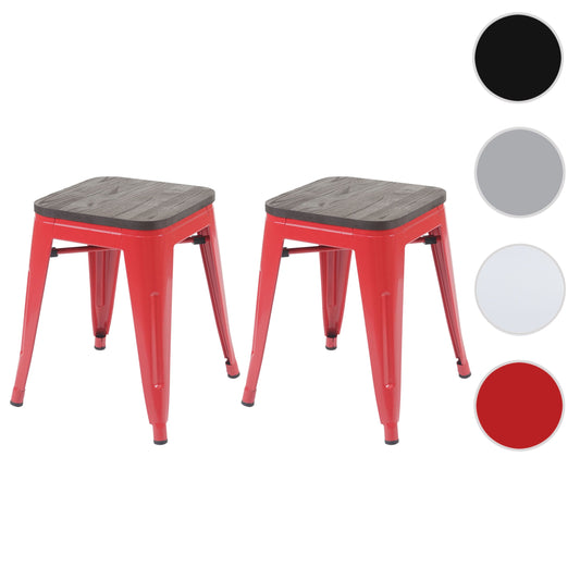 Cosmo Casa - Set van 2 Krukken - Stapelbaar - Metaal & Hout - Rood