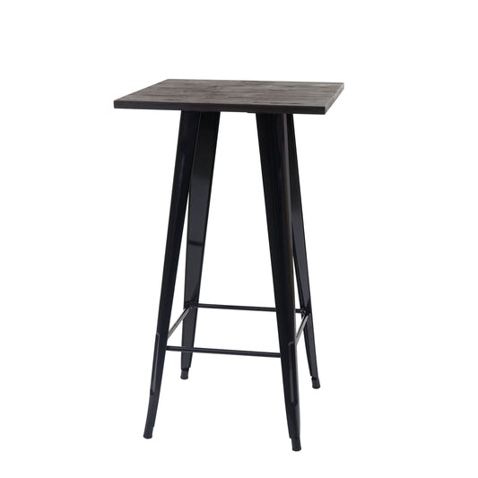 Cosmo Casa - Hoge tafel - Bistrotafel - Metaal & Hout - Zwart - 107×60×60 cm