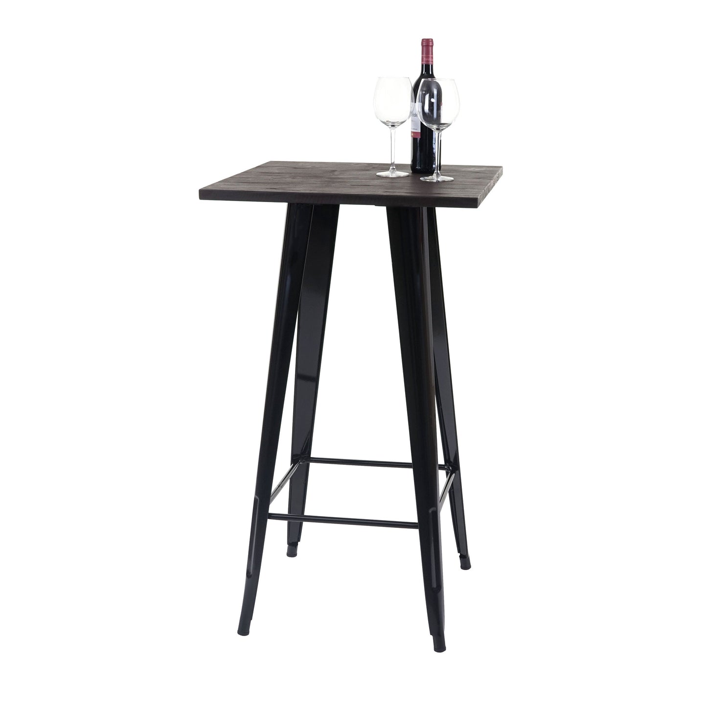 Cosmo Casa - Hoge tafel - Bistrotafel - Metaal & Hout - Zwart - 107×60×60 cm