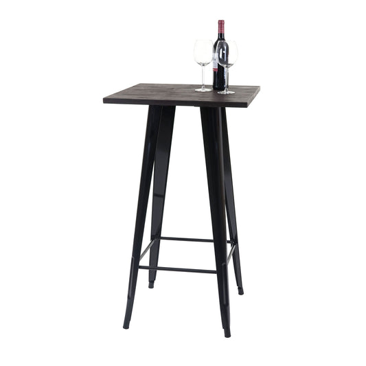 Cosmo Casa - Hoge tafel - Bistrotafel - Metaal & Hout - Zwart - 107×60×60 cm