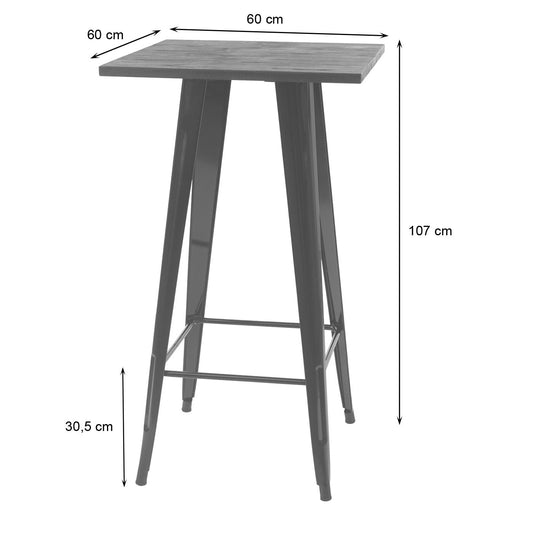 Cosmo Casa - Hoge tafel - Bistrotafel - Metaal & Hout - Zwart - 107×60×60 cm